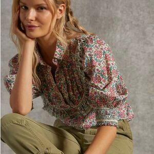 Anthropologie Floral Printed Button Down Puff Sleeve Ruffle Blouse Top (NWT)